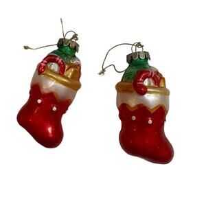 Blown Glass Christmas Ornaments Pair 2 of Stockings Red Christmas Tree Holiday